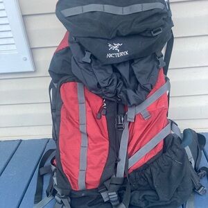 Arc'teryx Black and Red Hiking Backpack